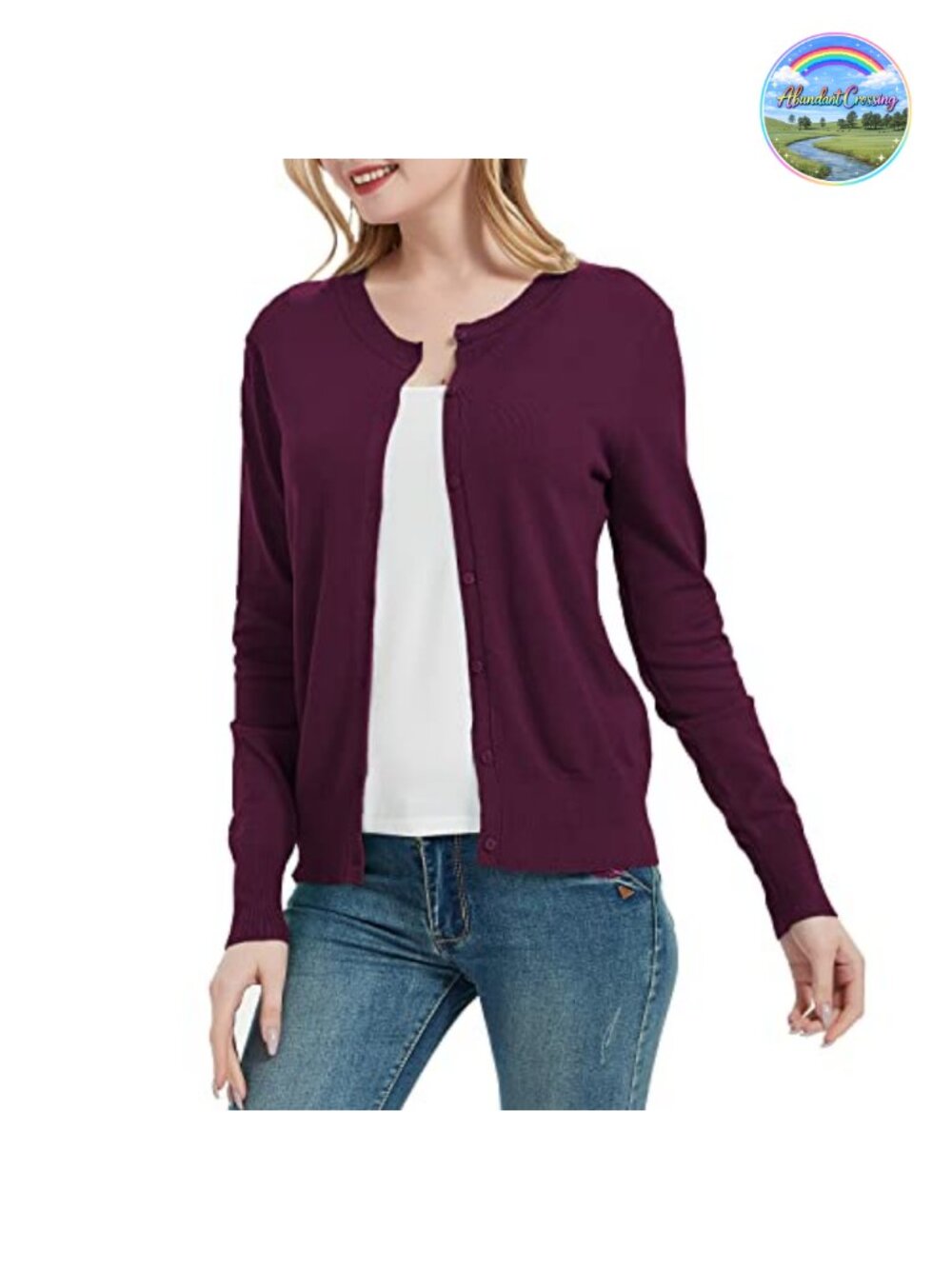Viscose Blend Button Down Crew Neck Cardigan Sweater
